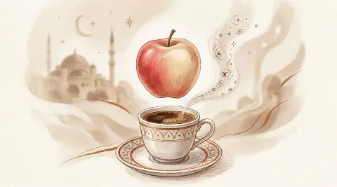 مشهد حلمي يظهر فيه التفاح