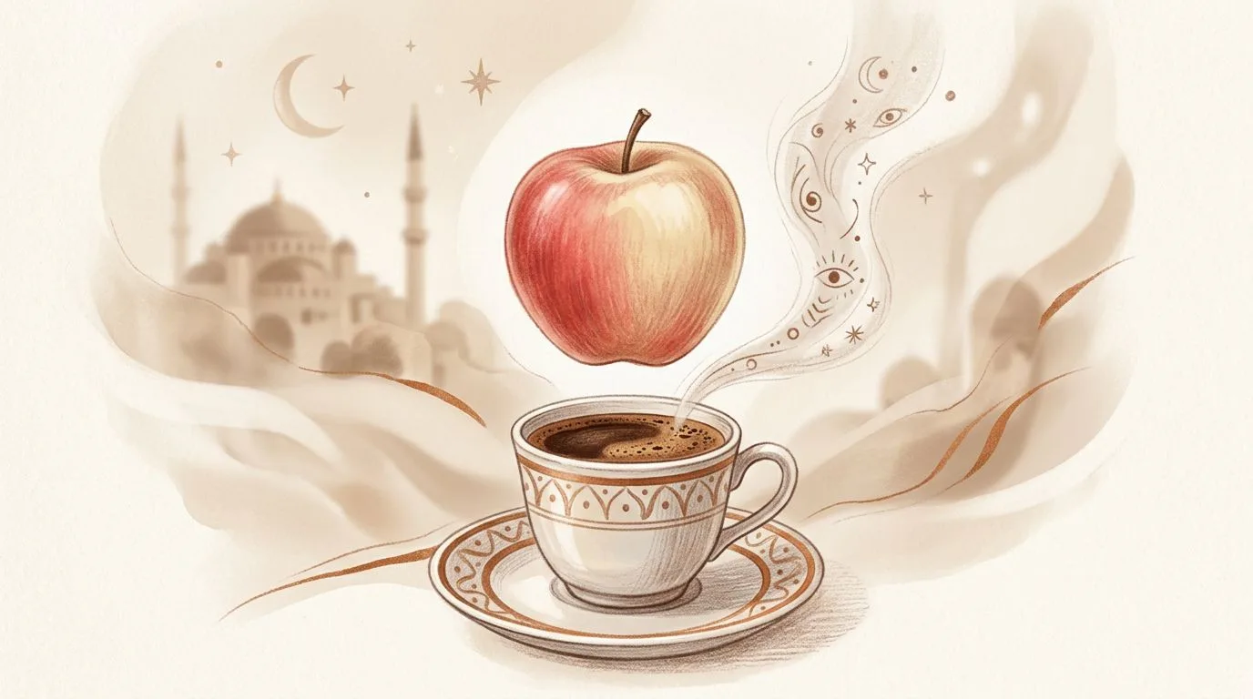 مشهد حلمي يظهر فيه التفاح
