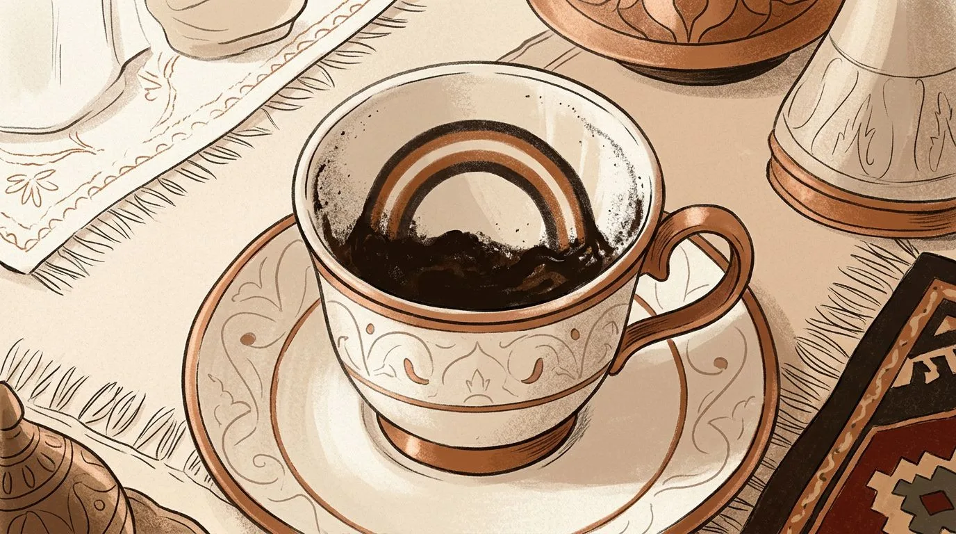 شكل قوس قزح يتكوّن من ثُفل القهوة داخل الفنجان
