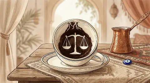 شكل كفّة الميزان يتكوّن من ثُفل القهوة داخل الفنجان